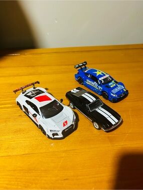 (3/$10) Light up and sound metal Toy Race Car Set - White, Black & Blue